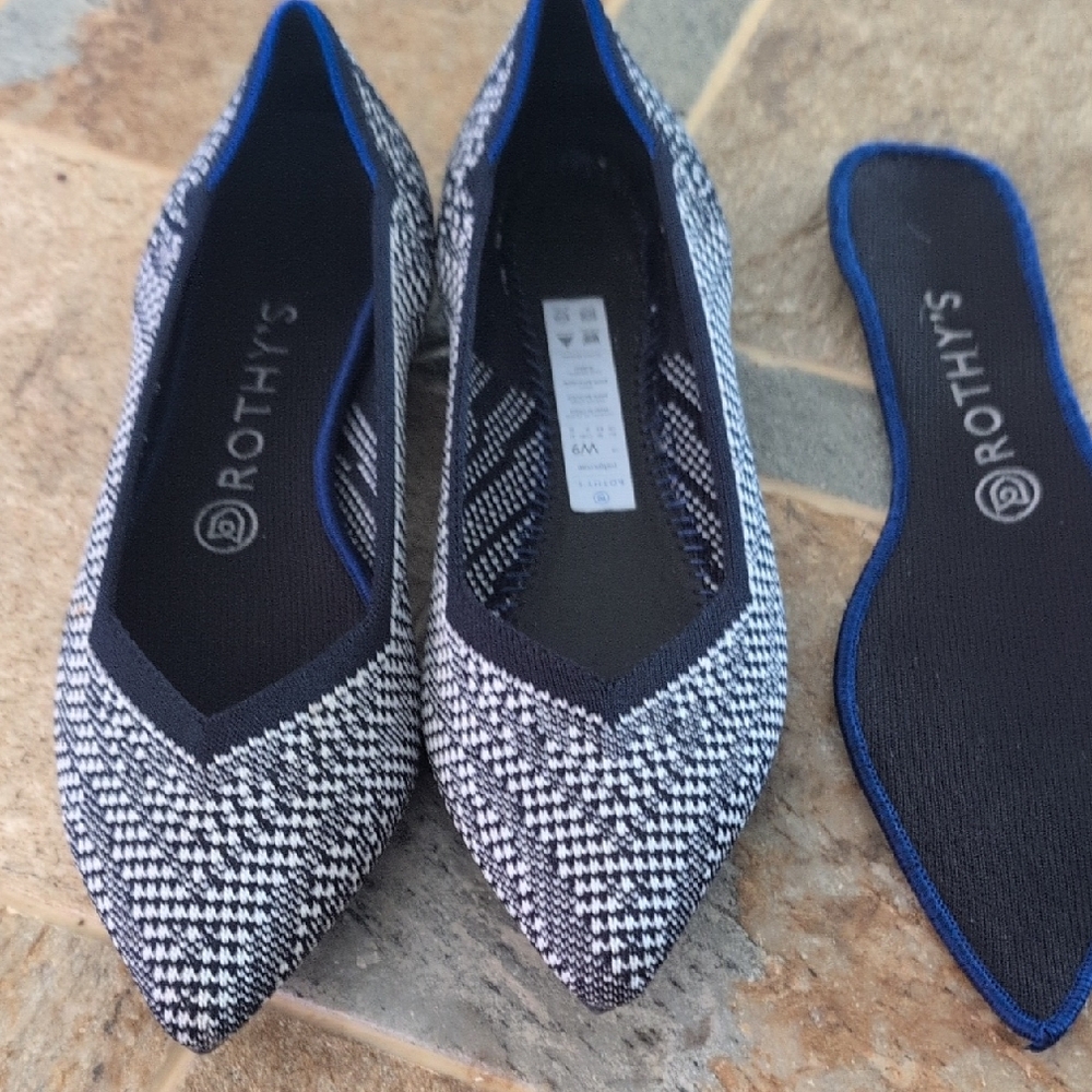 Rothy's Women's Houndstooth Flats with Blue Trim